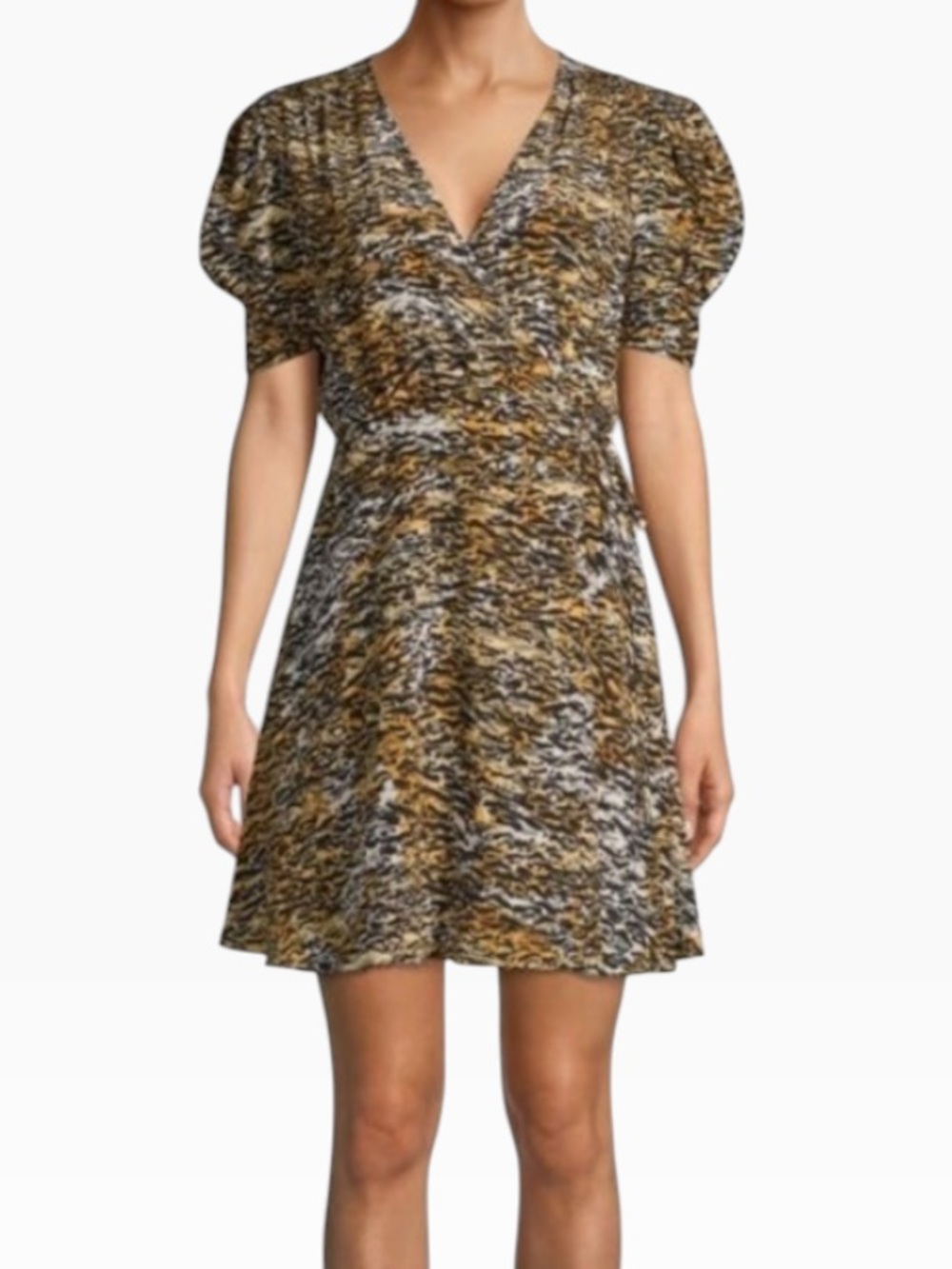 SALONI Lea Silk Tiger Print Wrap Mini Dress Size S